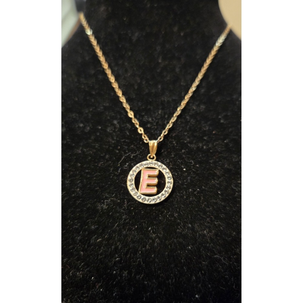 Girl's Sterling Silver &‎ Enamel Letter E Pendant & Chain 925 13-15"